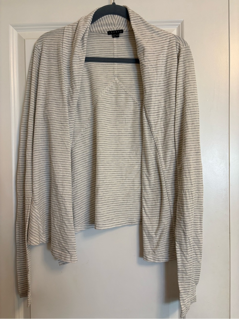 Theory Women's Lightweight cotton Open Cardigan - white and Gray Stripes